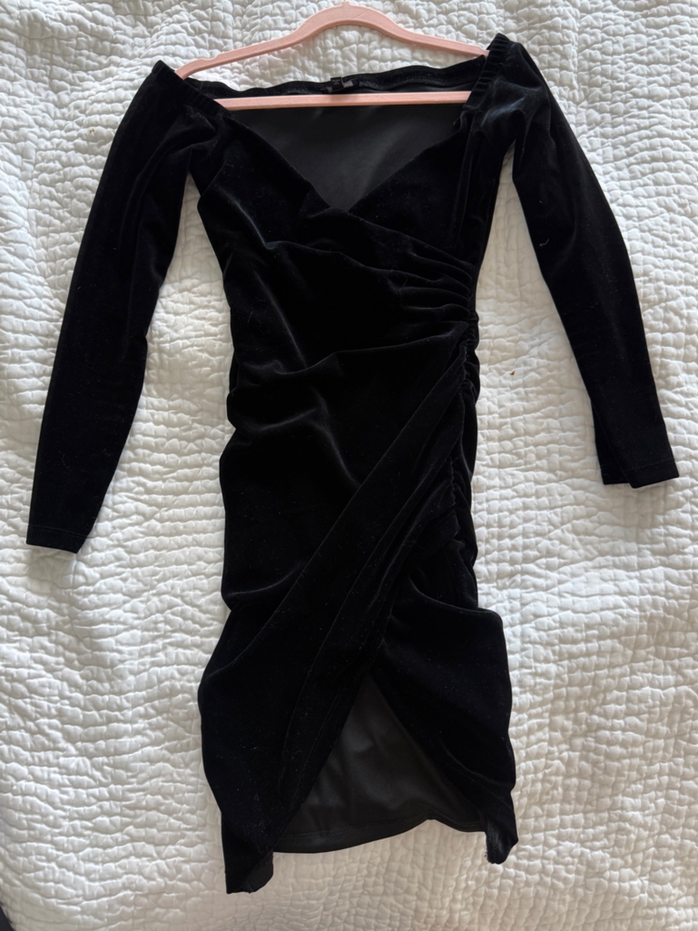 Bardot Black Velvet Long Sleeve Bodycon Dress XS